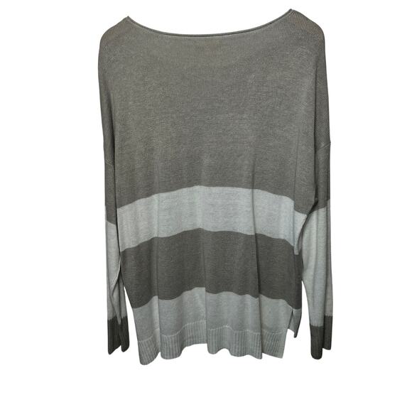 Eileen Fisher NWT Sweater Gray White Striped Linen Tunic Casual Coastal Beach XL - Picture 3 of 7